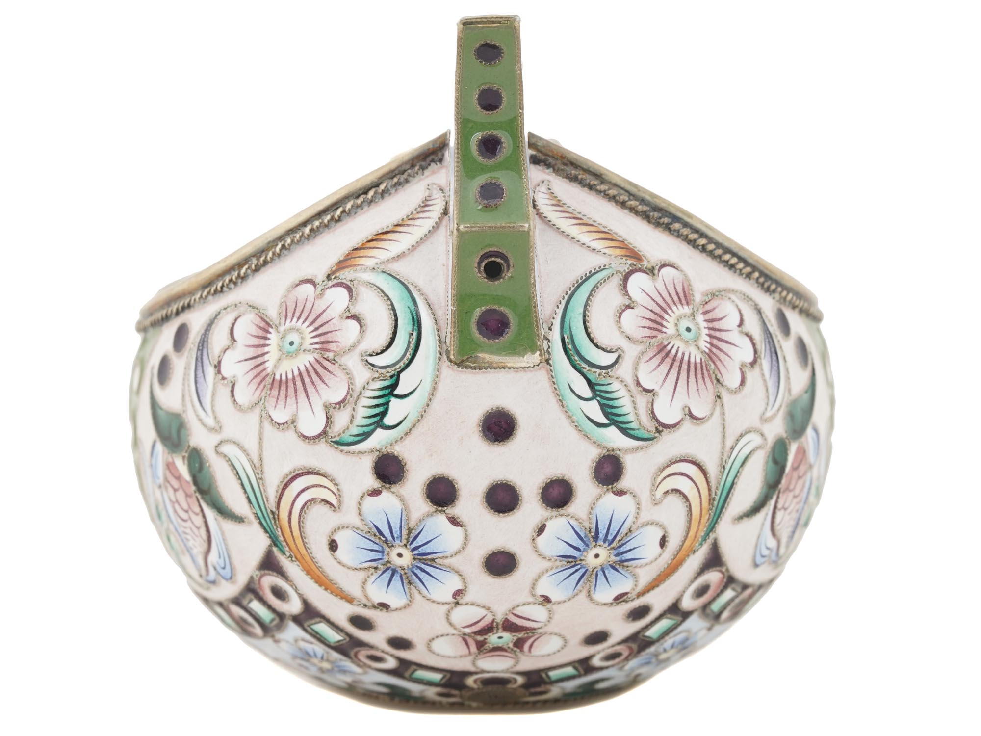 RUSSIAN GILT SILVER CLOISONNE ENAMEL KOVSH PIC-5